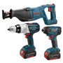 Bosch - CLPK411-181 18V 4-Tool Kit w/ Brute Tough Hammer Drill Driver, Recip, Impact Driver, FL & (2) HC FatPacks CLPK411-181