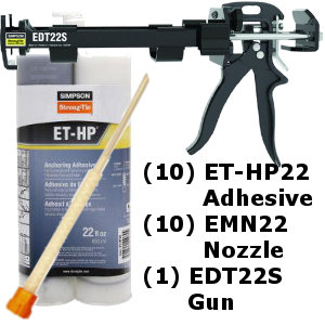 Simpson Strong-Tie Epoxy Kit - EDT22S Gun, 10 ET-HP22 Adhesive, 10 ...